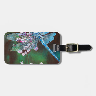 Étiquette À Bagage Bleu Dragonfly Repose Sur L'Ail Sauvage