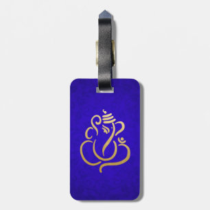 Étiquette À Bagage Bleu Elegant Gold Ganesha Inde Damask