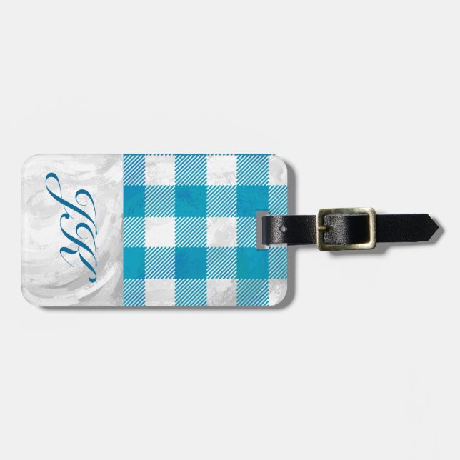 Étiquette À Bagage Bleu et blanc À damiers Buffalo Plaid (Devant horizontal)