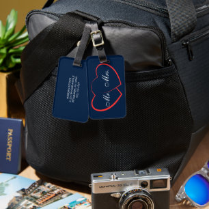 Étiquette À Bagage Bleu et blanc M. Mme Modern Monogram