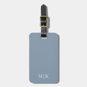 Étiquette À Bagage Bleu et blanc poussiéreux Monogramme moderne