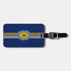 Étiquette À Bagage Bleu et or ID207 de monogramme de quatre rayures