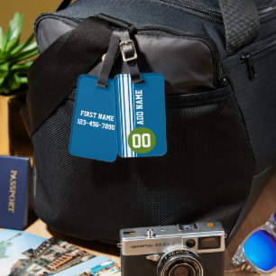 Étiquette À Bagage Bleu et vert Vintage racing bandes