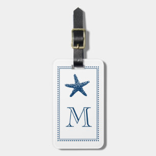 Étiquette À Bagage BLEU gracieux de monogramme d'étoiles de mer de