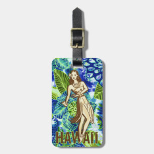 Étiquette À Bagage Bleu hawaïen de chaux de fille de danse