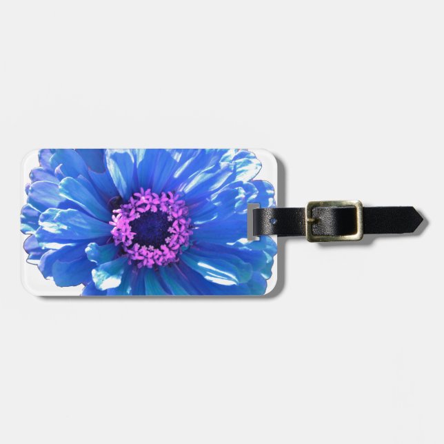 Étiquette À Bagage Bleu marguerite bleu photo florale (Devant horizontal)