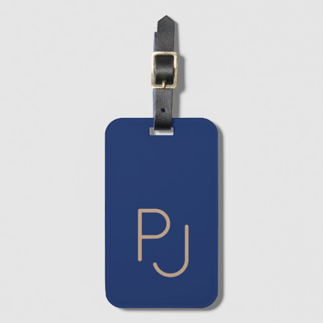 Étiquette À Bagage Bleu monogramme personnalisé masculin (Devant Vertical)