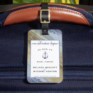 Étiquette À Bagage #Bleu Nautique & Or #Mariage Sauvez la Date
