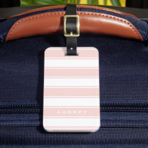 Étiquette À Bagage Bleu rose bandes et monogramme   Minimal moderne