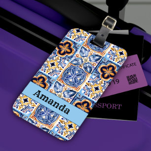 Étiquette À Bagage Bleu sicilien Bleu blanc céramique méditerranéenne