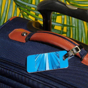 Étiquette À Bagage Bleu Starburst Étincelle avec rayons lumineux