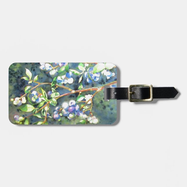 Étiquette À Bagage Bleuets, fruit romantique Peinture d'aquarelle (Devant horizontal)