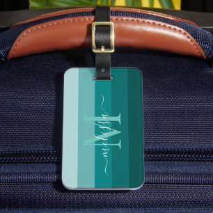 Étiquette À Bagage Bloc couleur bleu turquoise Monogramme Nom du styl
