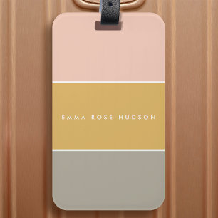 Étiquette À Bagage Blocage de couleur rose or gris rayure Monogramme