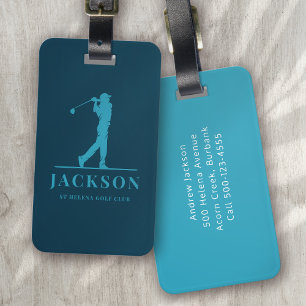Étiquette À Bagage Blue Aqua Personnalisé Monogram Golfer