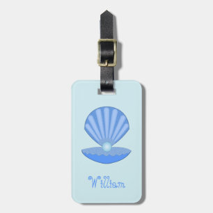 Étiquette À Bagage Blue Baby Boy Coquille d'huîtres et Pearl Nom pers