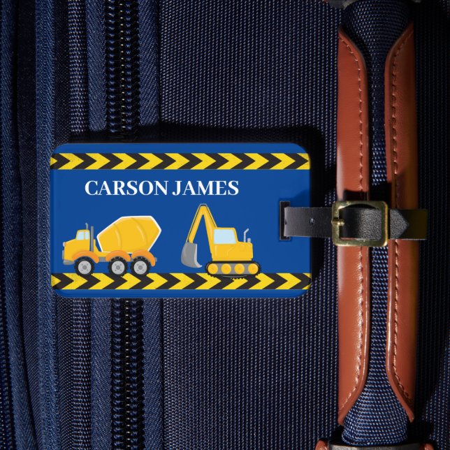 Étiquette À Bagage Blue Construction Camion Garçons Personnalisés Enf (Insitu Rectoal 4)