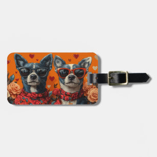 Étiquette À Bagage Blue Heeler aux Roses de la Saint-Valentin