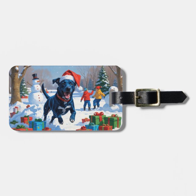 Étiquette À Bagage Blue Heeler Noël Festive Scène de neige (Devant horizontal)