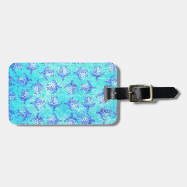 Étiquette À Bagage Blue Sea Turtle Print (Devant horizontal)