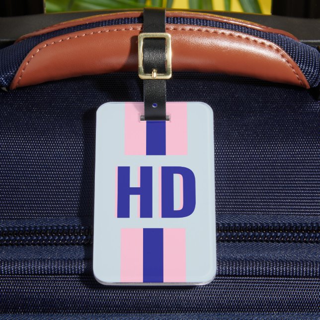 Étiquette À Bagage Blue striped Shadow Monogram retro vintage phone (Insitu Rectoal 2)