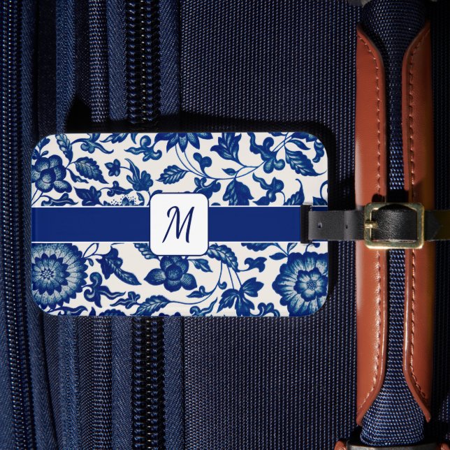 Étiquette À Bagage Blue White Wildflower French Country Custom Name (Insitu Rectoal 4)