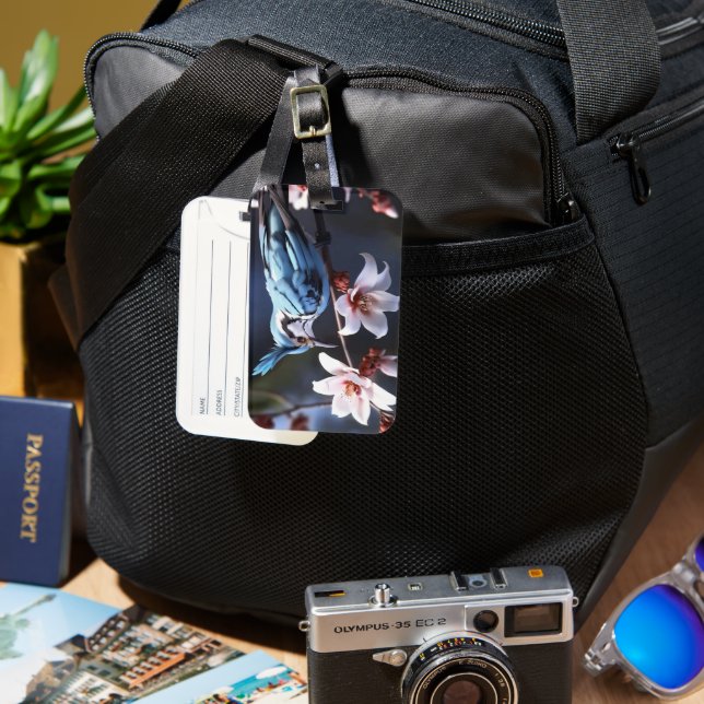 Étiquette À Bagage Bluejay et Fleurs (Recto & Verso)