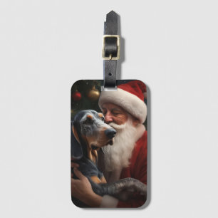 Étiquette À Bagage Bluetick Coonhound avec le Père Noël Noël