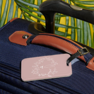 Étiquette À Bagage Blush Dusty Rose Féminin Monogramme Prénom Moderne