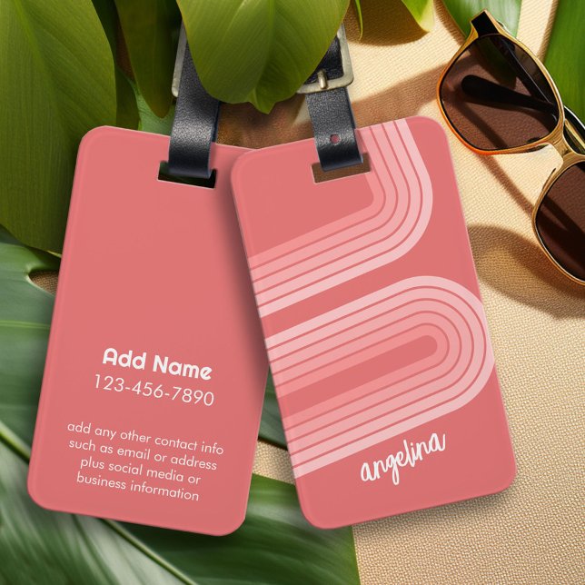 Étiquette À Bagage Blush Pink Mod Retro Stried Motif Nom personnalisé (Personalized Luggage Tag)