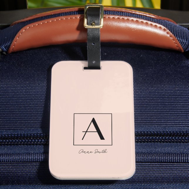 Étiquette À Bagage Blush Rose Féminin Monogramme Initial Script Chic (Insitu Rectoal 2)