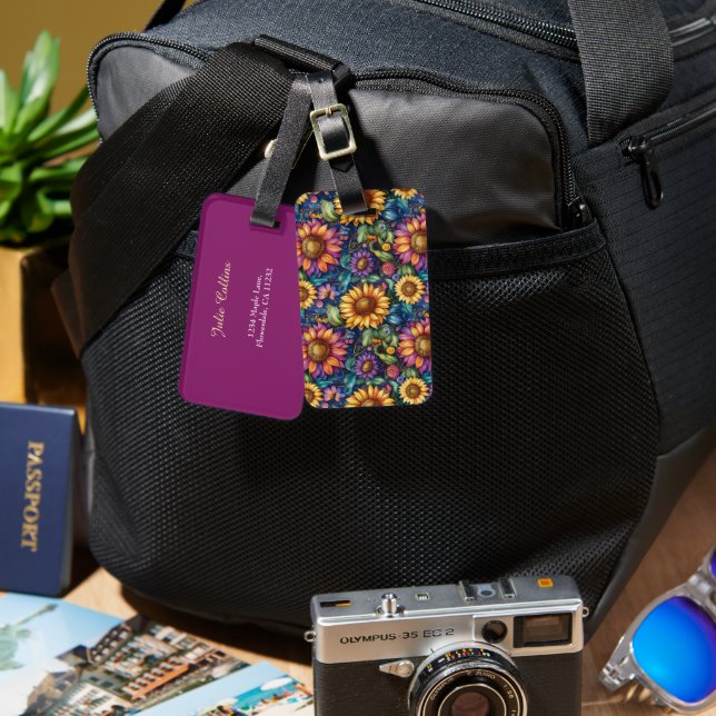 Étiquette À Bagage Bohème Floral Dreamscape Vibrant Motif (Recto & Verso)
