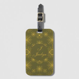 Étiquette À Bagage Boho Celestial Sun Stars Personnalisé Vert