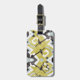Étiquette À Bagage Boho chic noir et jaune ikat motif tribal