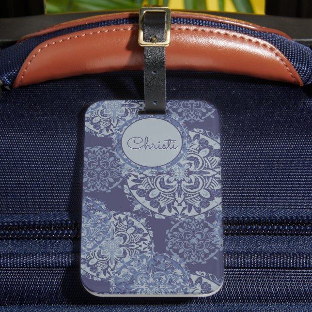 Étiquette À Bagage Boho Denim Moody Blues Mandalas (Insitu Rectoal 2)