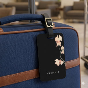 Étiquette À Bagage Boho Floral Noir tendance chic élégant fille éléga