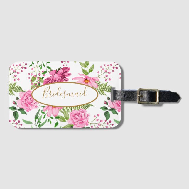 Étiquette À Bagage Boho Gold Fleurs Roses Mariage de Rêve (Devant Horizontal)