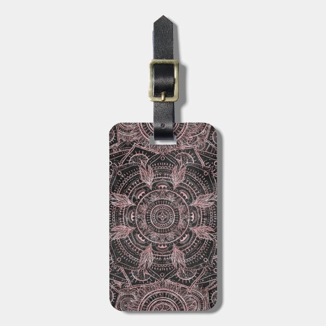 Étiquette À Bagage Boho Rose Gold Grey Mandala Design élégant (Devant Vertical)