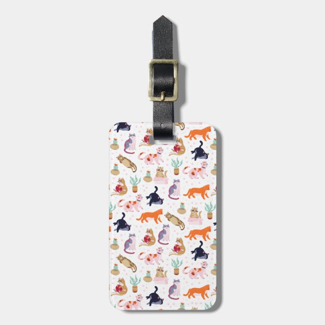 Étiquette À Bagage Boho Summer Cute Cats Green Cactus (Devant Vertical)