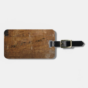 Étiquette À Bagage Bois ancien avec (personnalisable) texte haché