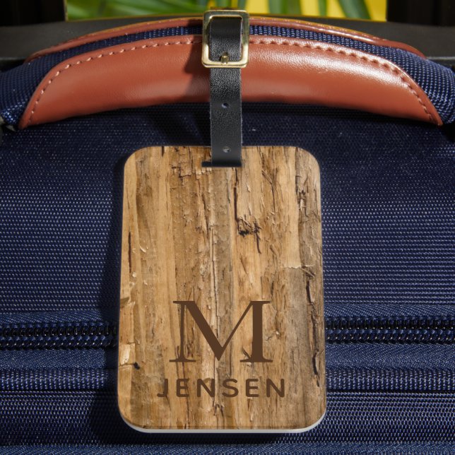 Étiquette À Bagage Bois Texté Moderne Monogramme Nom Personnalisé (Insitu Rectoal 2)