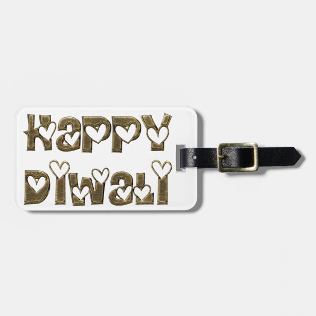 Étiquette À Bagage Bon Diwali Saluant Coeur mignon Typographie (Devant horizontal)