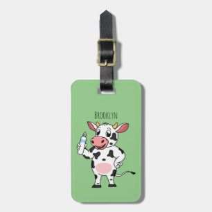Étiquette À Bagage Bonne vache avec dessin animé de biberon