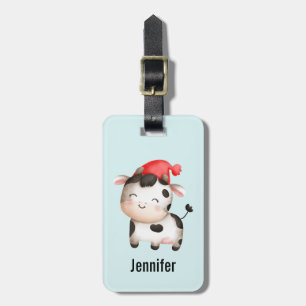 Étiquette À Bagage Bonne vache dans un Casquette rouge mignon