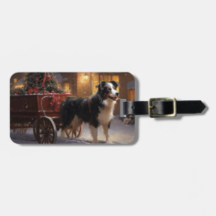 Étiquette À Bagage Border Collie Saison de Noël Fêtes