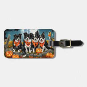 Étiquette À Bagage Bordure Collie Halloween Éffrayant