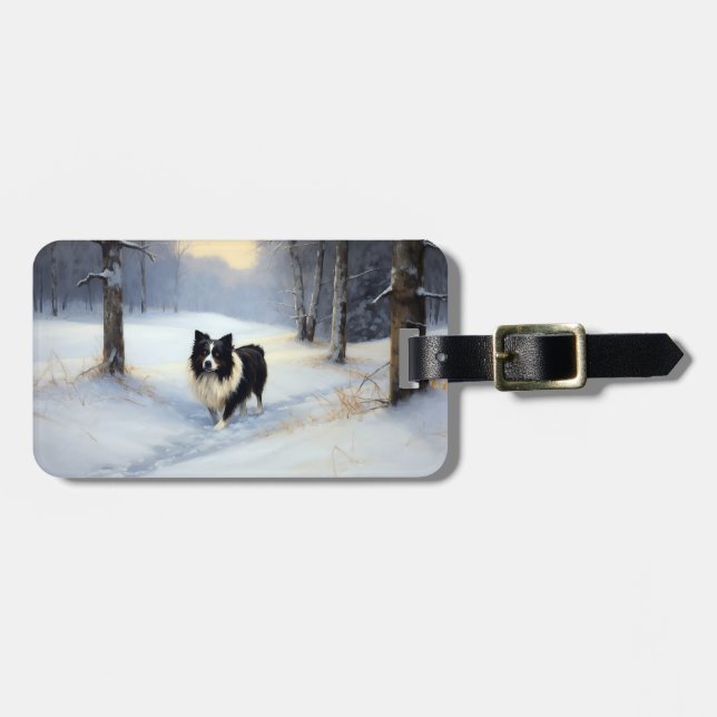 Étiquette À Bagage Bordure Collie Laisser neiger Noël (Devant horizontal)