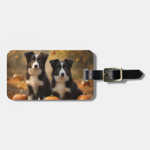 Étiquette À Bagage Bordure Collie Puppy Automne Citrouille de plaisir