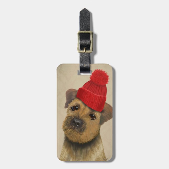 Étiquette À Bagage Bordure Terrier avec Casquette roux (Devant Vertical)