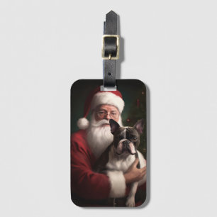 Étiquette À Bagage Boston Terrier avec Noël Festif du Père Noël